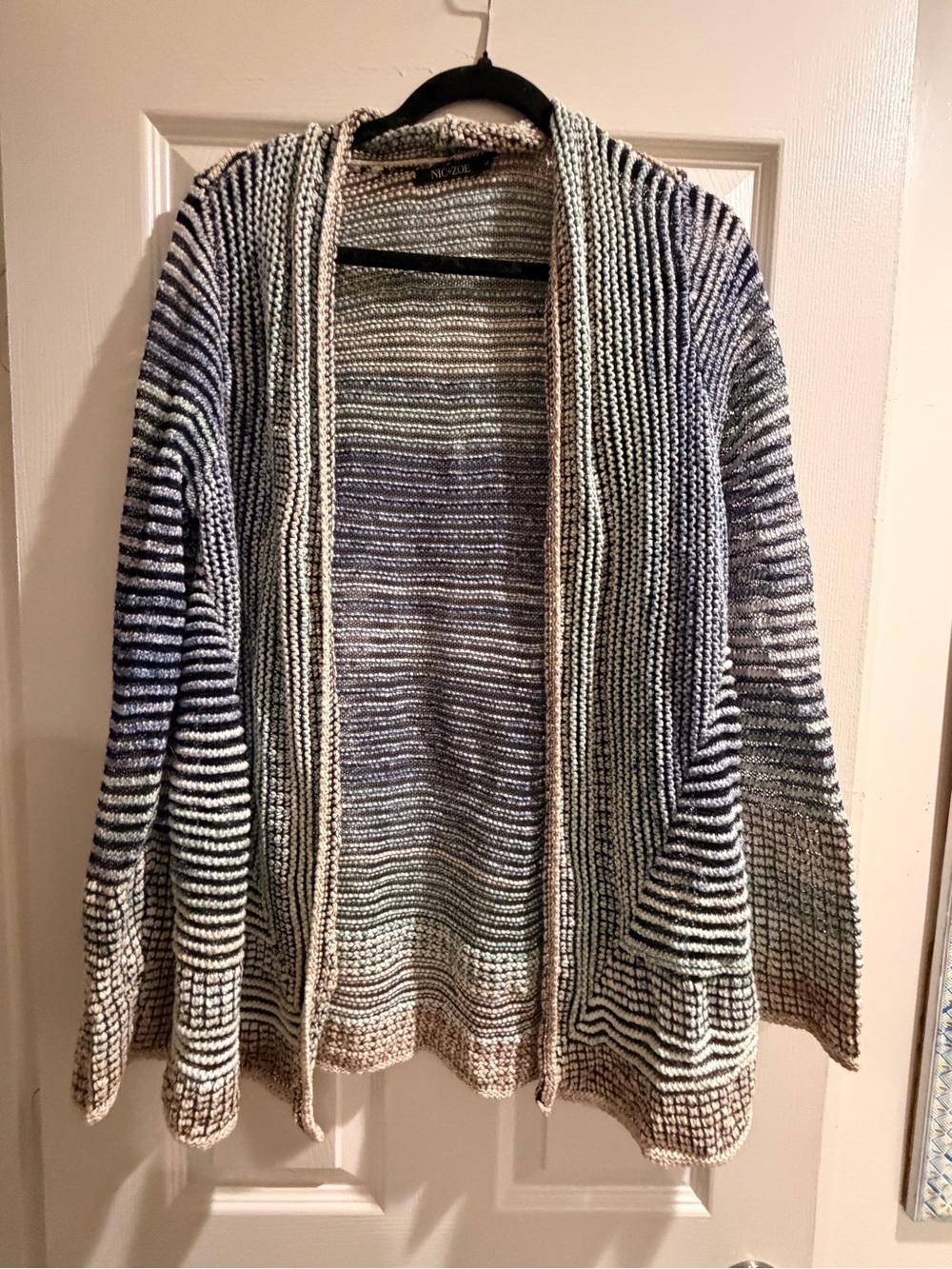 NIC+ZOE Striped Open-Front Cardigan in Navy and Cream